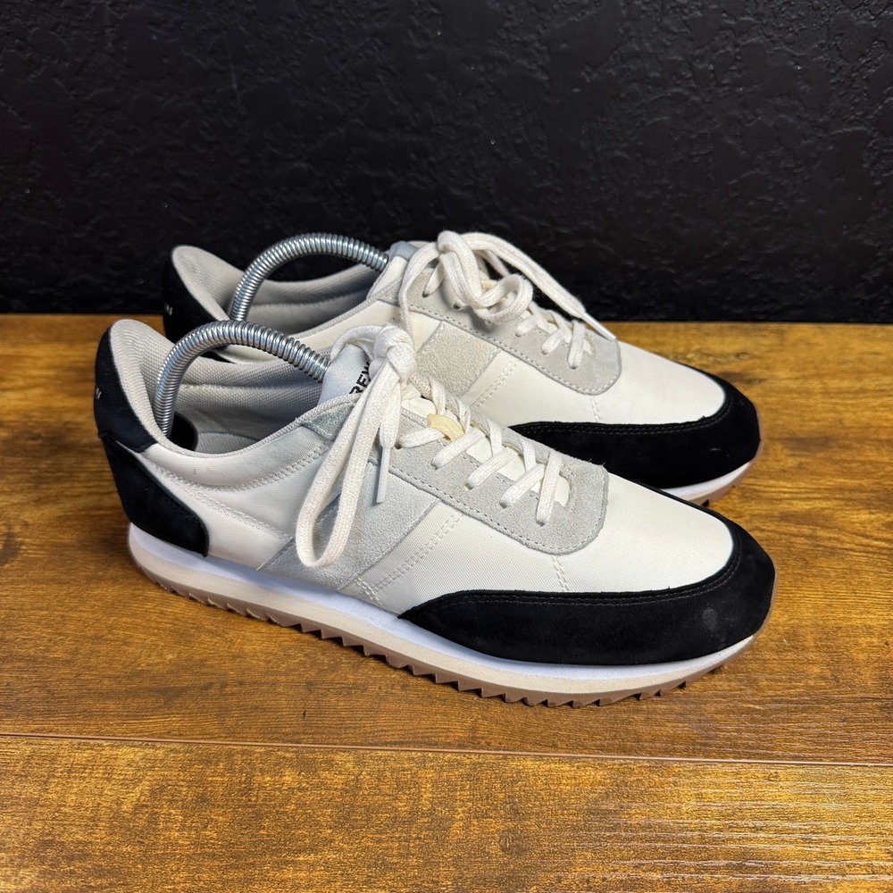 J.Crew Court Sneaker BA972 White Black Suede Textile Sneakers Womens 9.5H